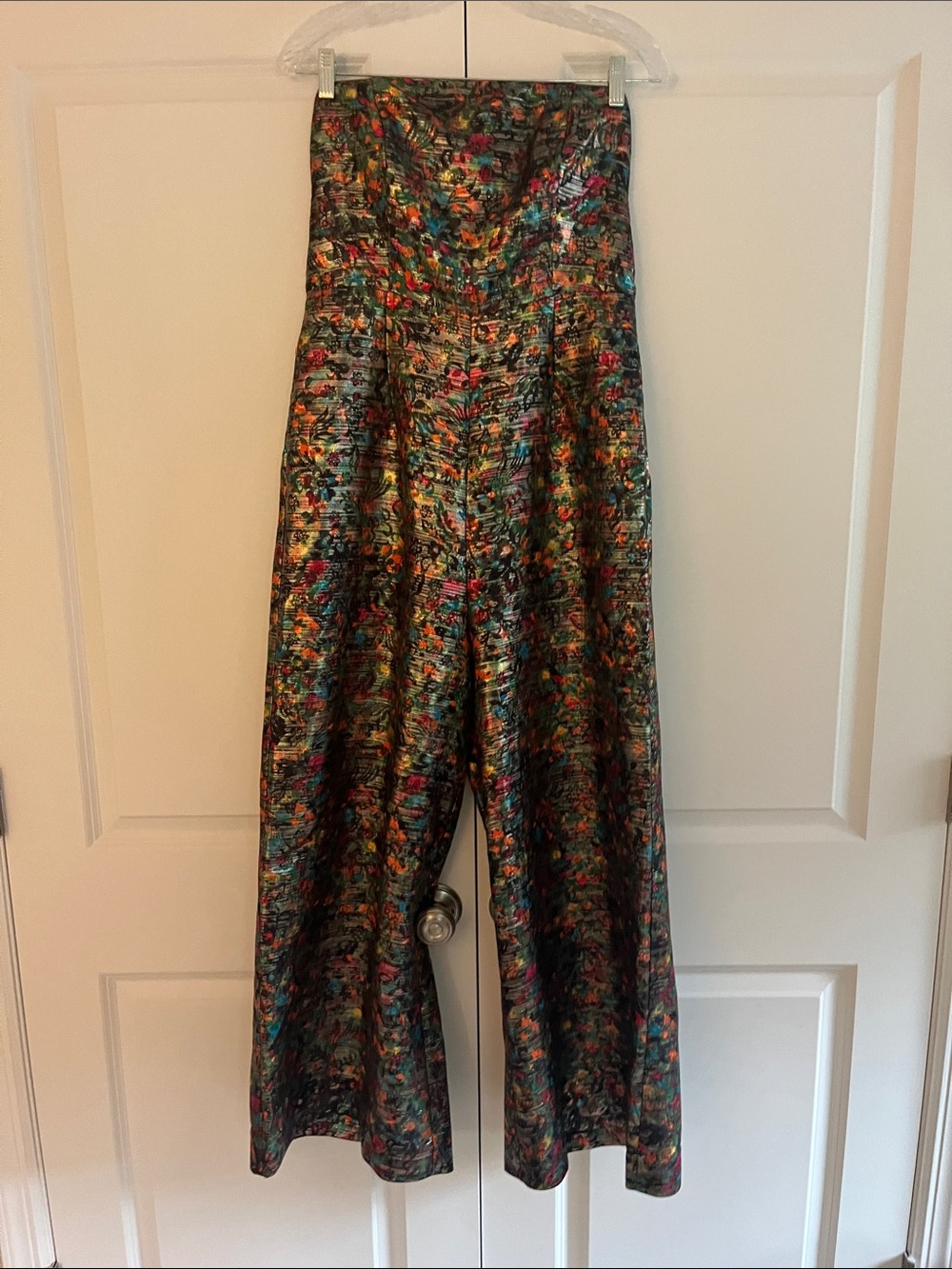 Anthropologie Strapless Metallic Floral Wide-Leg Jumpsuit - Multicolor